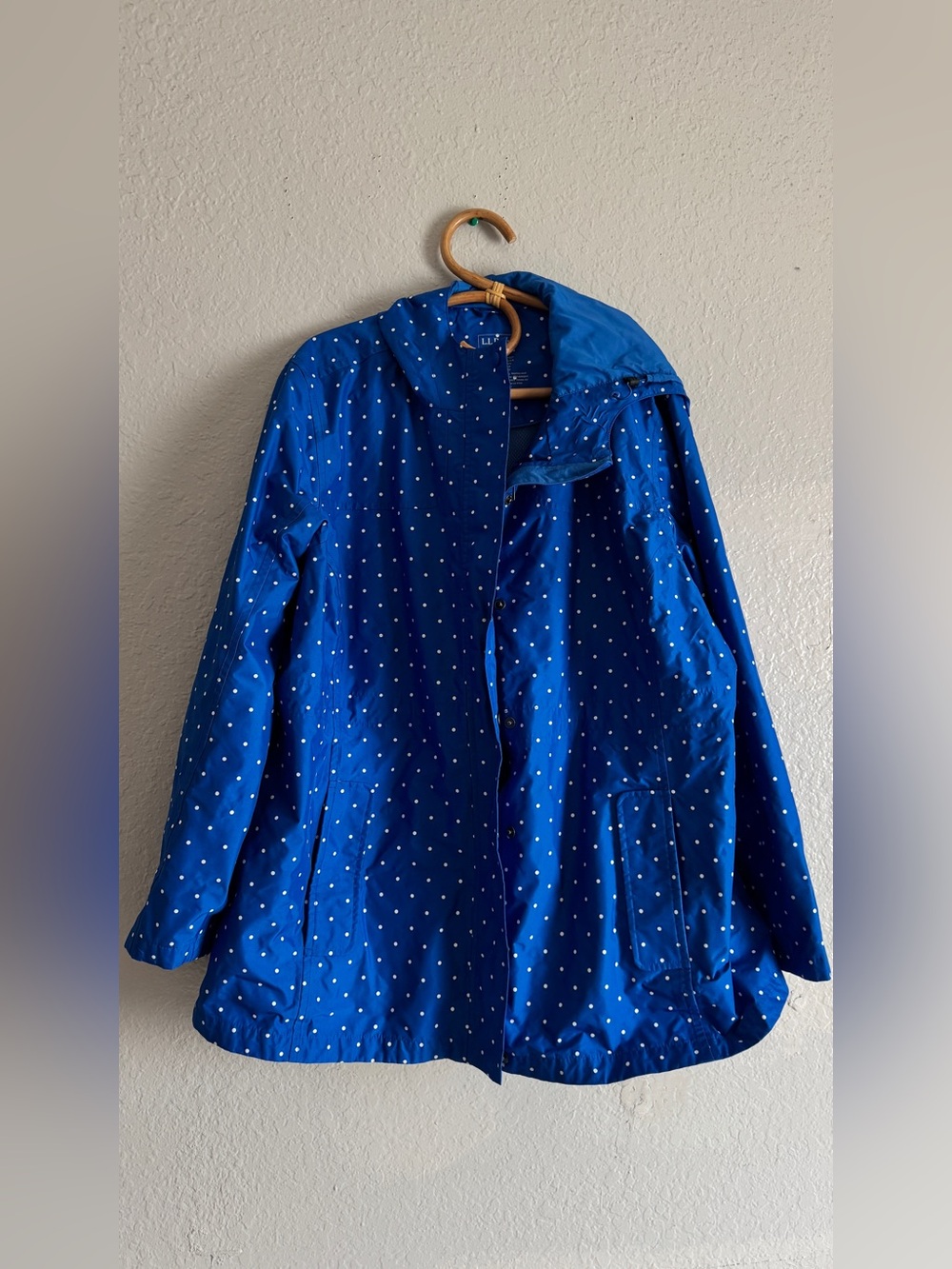 LL Bean Bright Blue Polka Dot Rain Jacket